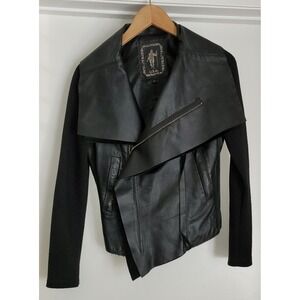 My Tribe Women's Jacket Size S Black Leather Blend Biker Mix Media Cool Girl